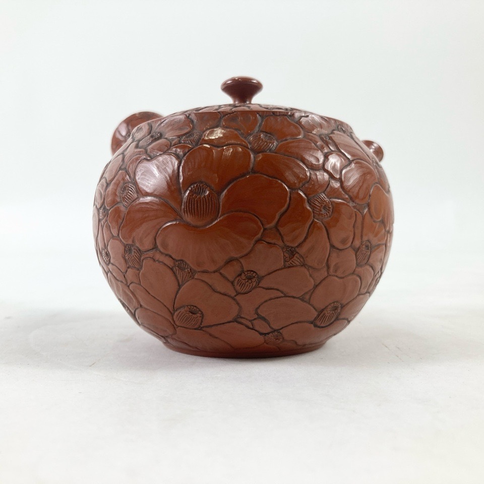 常滑焼 茶注 山田宝生の空き箱 供箱 常滑焼 名工 山田宝生 朱泥急須 細密花彫 茶注 共箱 煎茶器