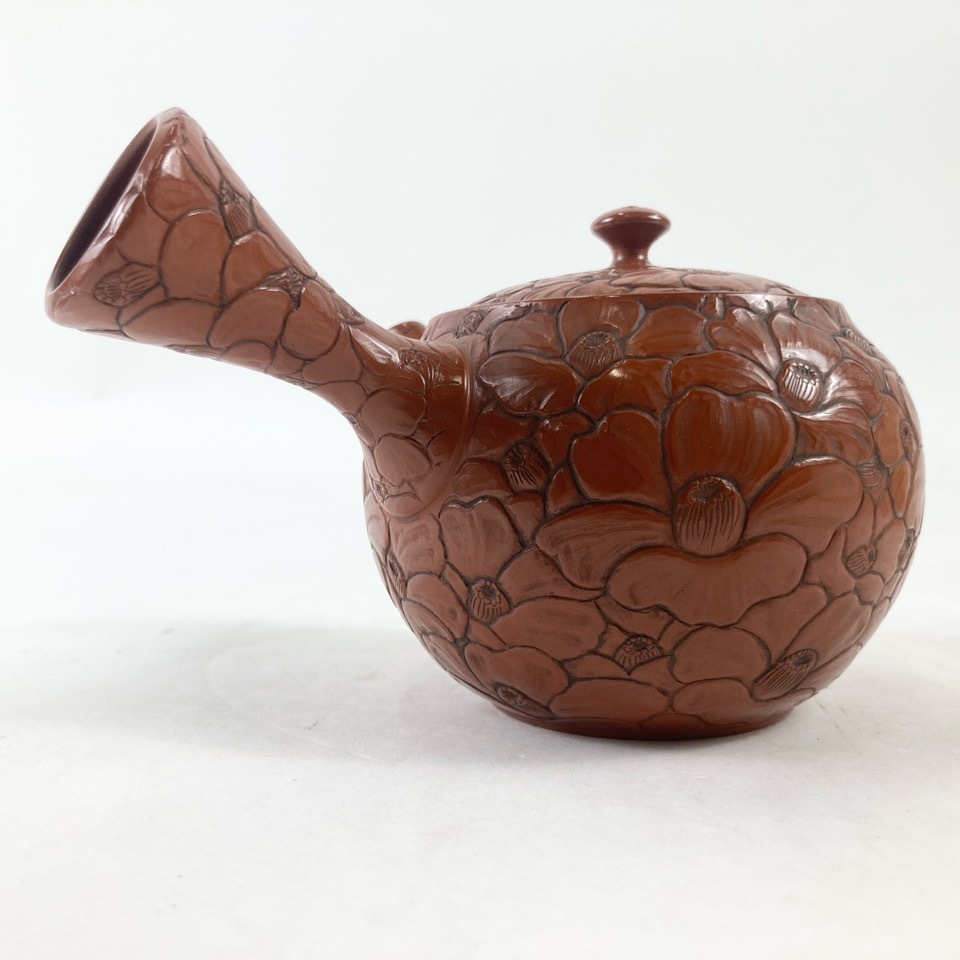 常滑焼 茶注 山田宝生の空き箱 供箱 常滑焼 名工 山田宝生 朱泥急須 細密花彫 茶注 共箱 煎茶器