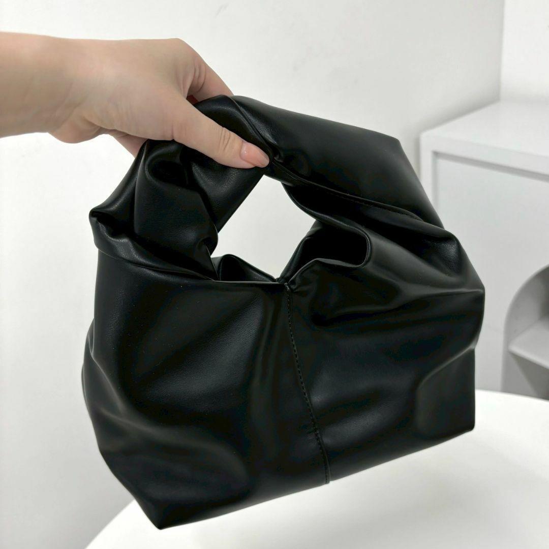 【新品】ツイストハンドル ハンドバッグ ポーチ ブラック コンパクト シンプル_画像2