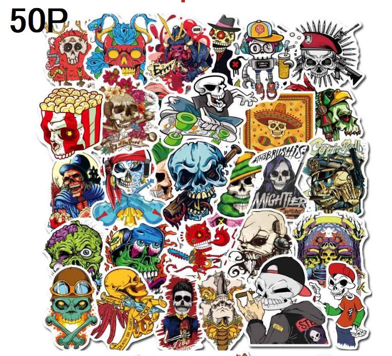 【新品・即決】#2 スカル 死神 ドクロ ワイルド ステッカー いろいろ 合計 50枚_画像1