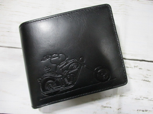財布 メンズ 二つ折り スヌーピー ブランド 本革 new ライダー ブラック_画像1