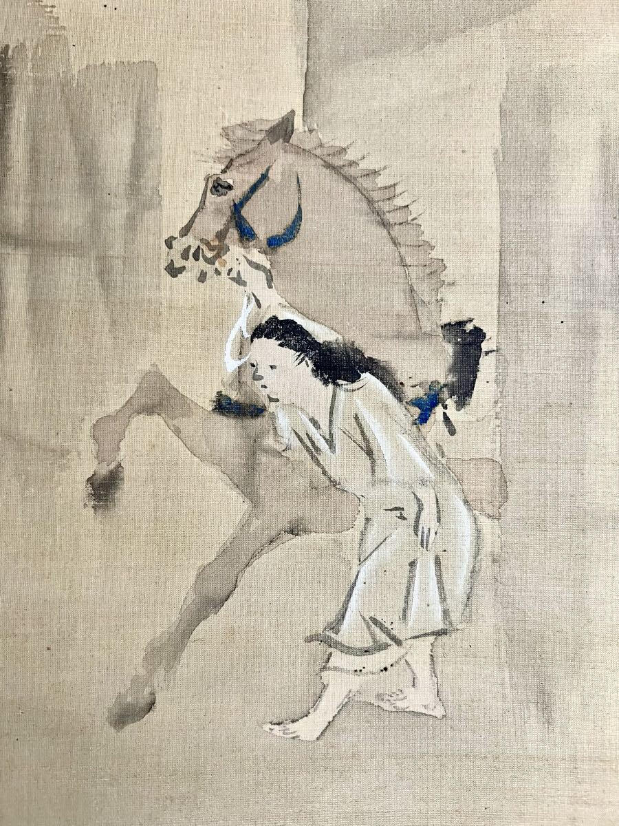 真作/菊池容斎/村上義光錦旗奪還之図/武者絵/人物図/掛軸/名家伝来AH-584 真作】【仙】菊池容斎「合戦出陣図」絹本 肉筆 合箱 武者絵 甲冑