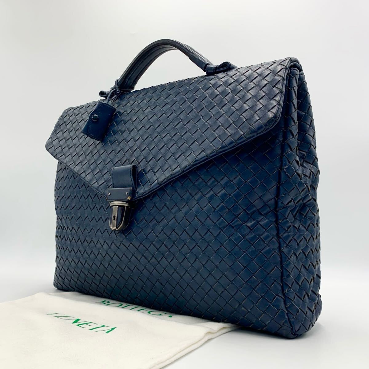 ボッテガヴェネタ イントレチャート　ブリーフケース　ビジネスバッグ　ネイビー系 BOTTEGA VENETA ボッテガヴェネタ イントレチャート ブリーフ