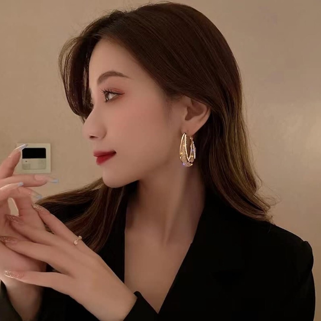 ループ ピアス レディース 人気 金属アレルギー対応 イヤリング 揺れる U型 シルバー925 18K プレゼント_画像3