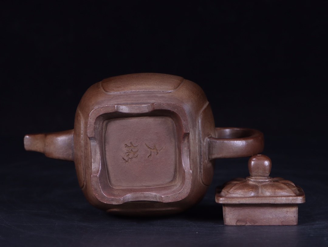 古美術品 墨置 陶芸 時代物 唐物 □大成美術□大彬製款 四方紫砂急須(検)明時代 急須 紫砂茶壺