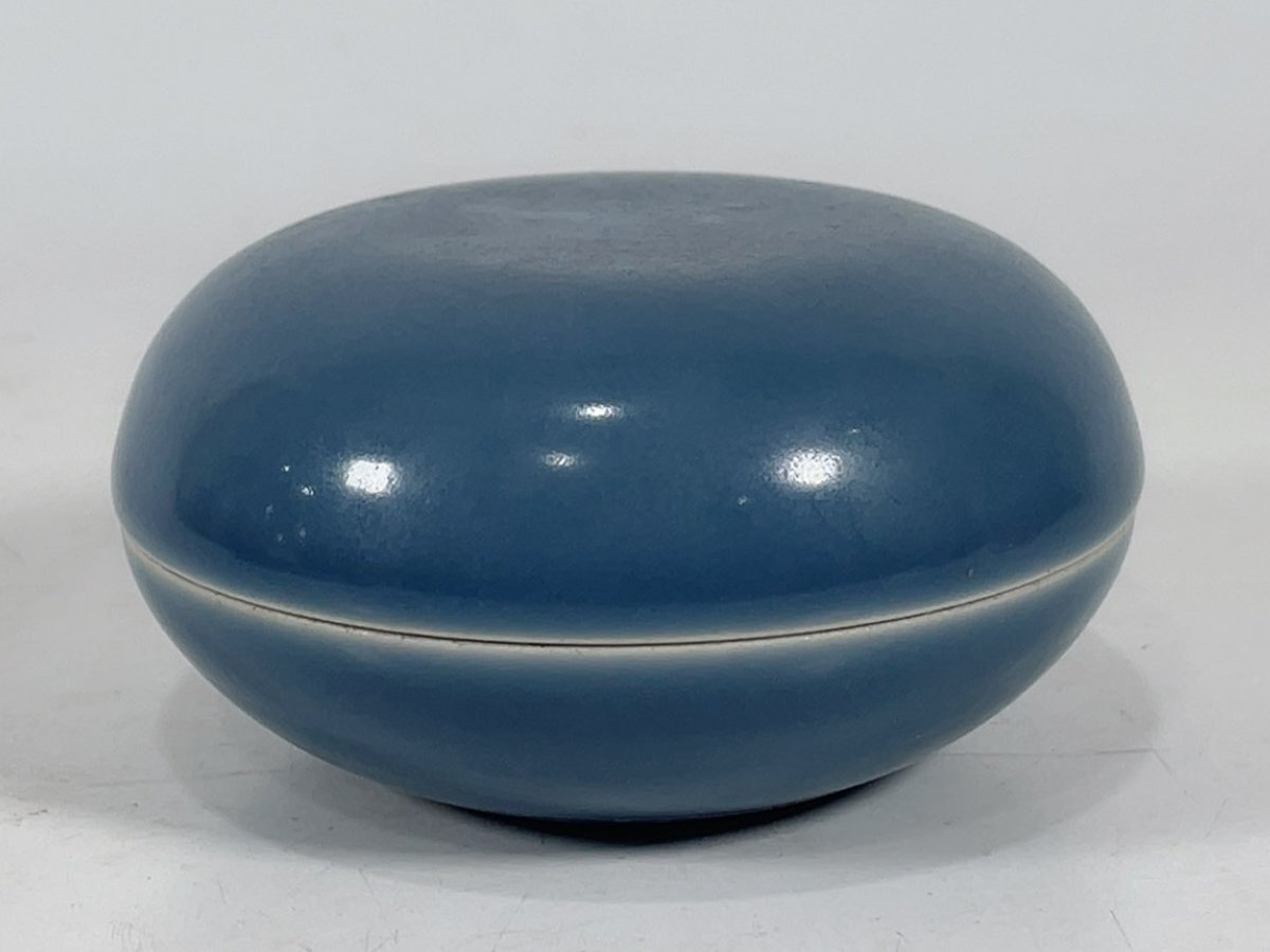古磁 古美術 中国 霁蓝釉 大清康熙年製 美品 収集品 □大成美術□藍釉粉合 清康熙年製款 (検) 清時代 染付 陶磁器