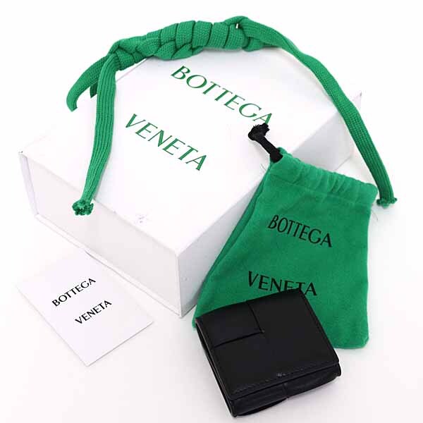 ボッテガヴェネタ BOTTEGA VENETA カセット 折り畳みコインパース コインケース 小銭入れ イントレチャートレザー ブラック 【中古】S