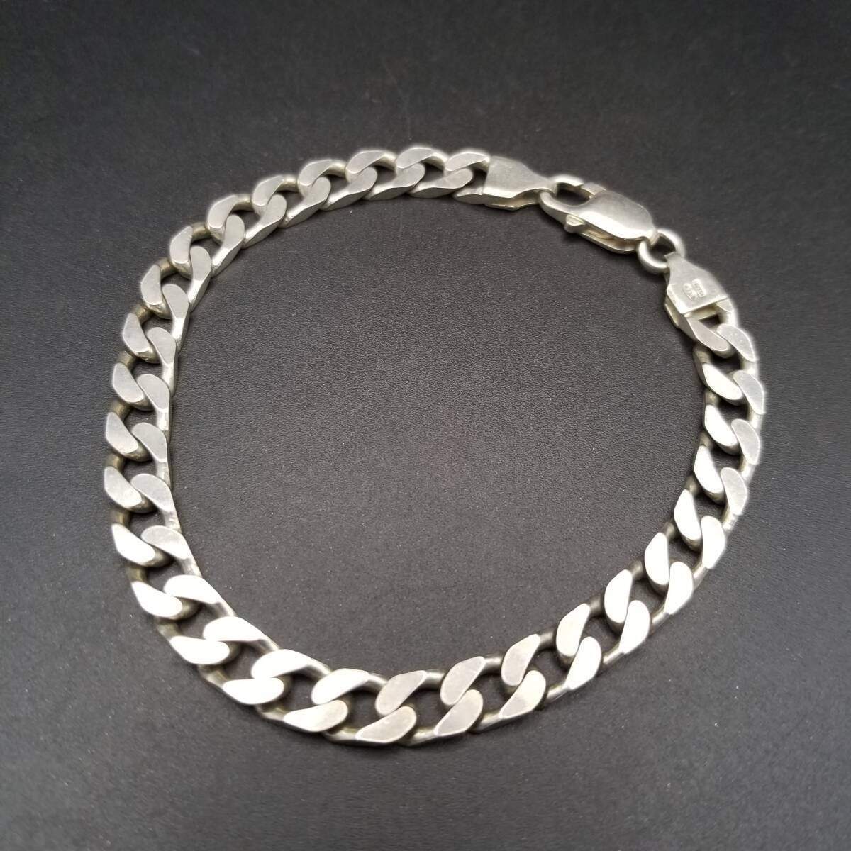 イタリア製 シンプル 喜平チェーン 925 シルバー ヴィンテージ ブレスレット 銀 英国 London Convention マーク メンズジュエリー Y23-T_画像1