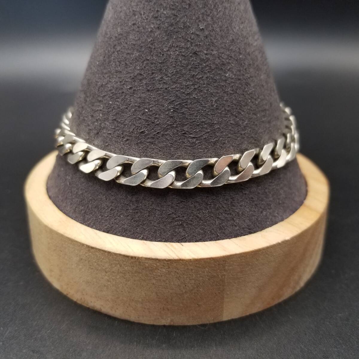 イタリア製 シンプル 喜平チェーン 925 シルバー ヴィンテージ ブレスレット 銀 英国 London Convention マーク メンズジュエリー Y23-T_画像2