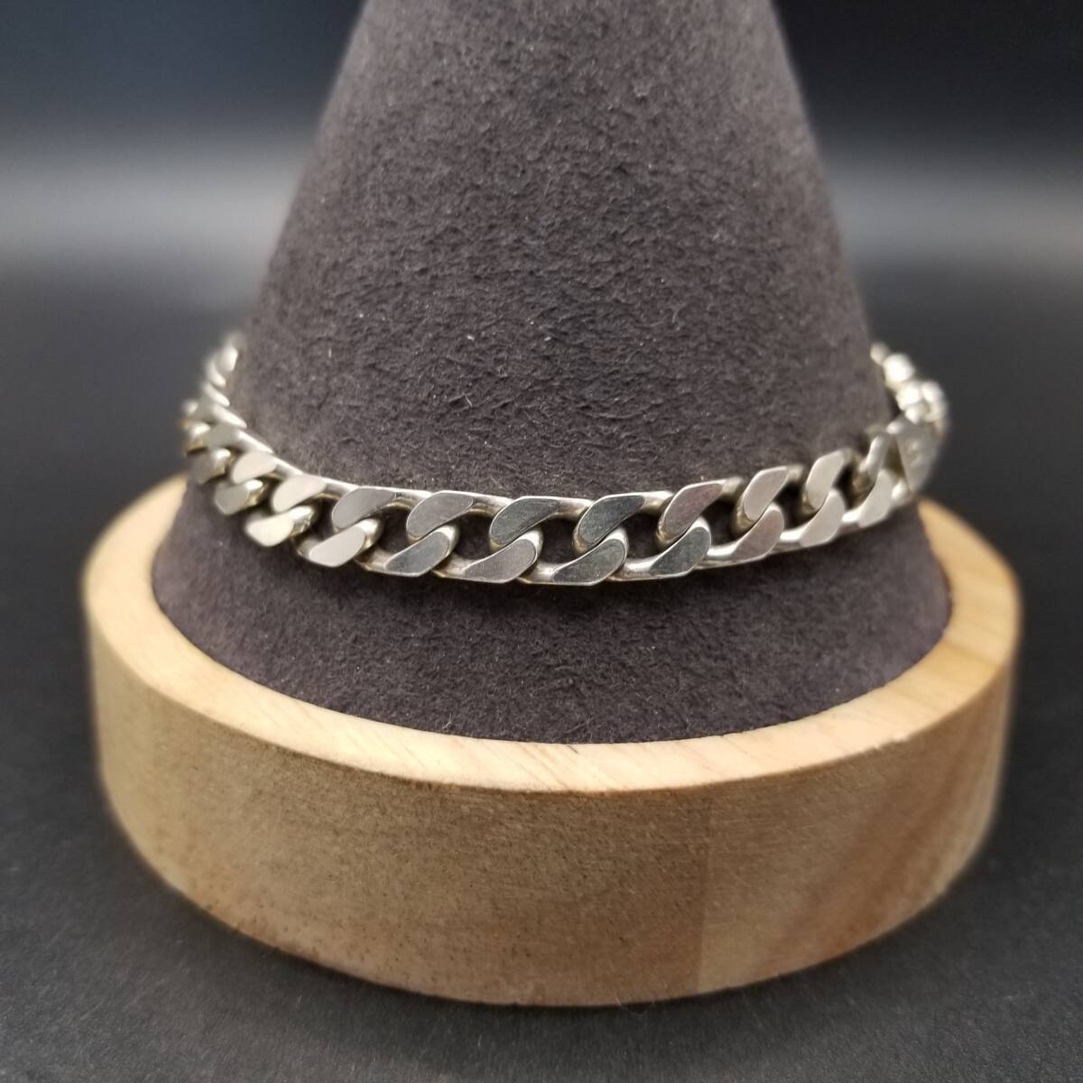 イタリア製 シンプル 喜平チェーン 925 シルバー ヴィンテージ ブレスレット 銀 英国 London Convention マーク メンズジュエリー Y23-T_画像3