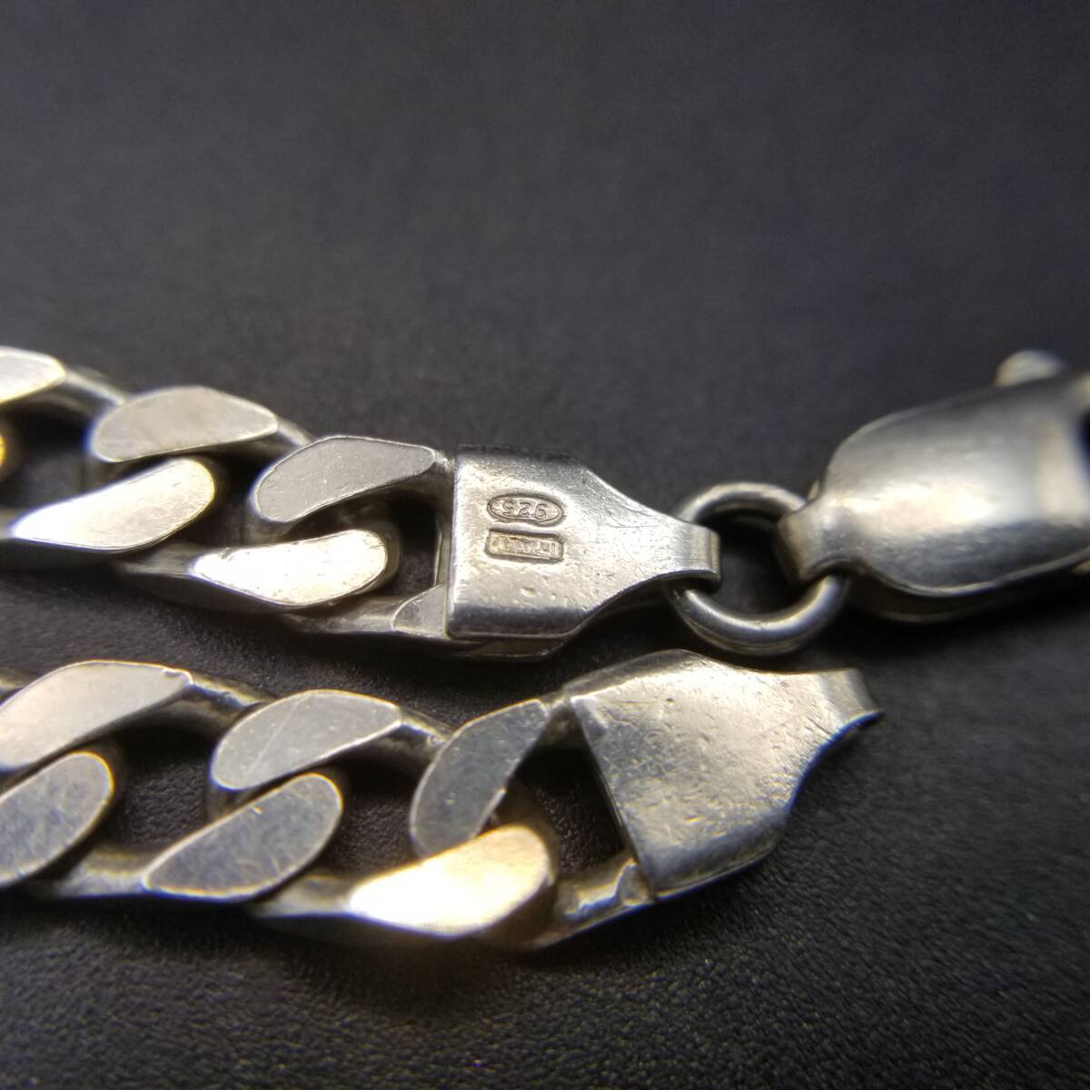イタリア製 シンプル 喜平チェーン 925 シルバー ヴィンテージ ブレスレット 銀 英国 London Convention マーク メンズジュエリー Y23-T_画像8