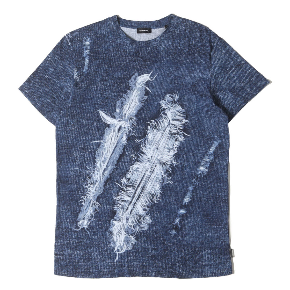 【美品】DIESEL ディーゼル Tシャツ ネイビー 紺 サイズ:XL | 転写 クラッシュデニム スリム タイト Tシャツ | トップス カットソー_画像1