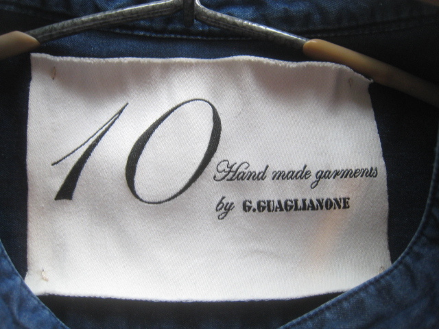 極上イタリア製!!ジャンニガリアノーネ G.GUAGLIANONE*HAND MADE インディゴデニム バンドカラーシャツ 実寸M 紺 ネイビー ハンドメイド_画像4