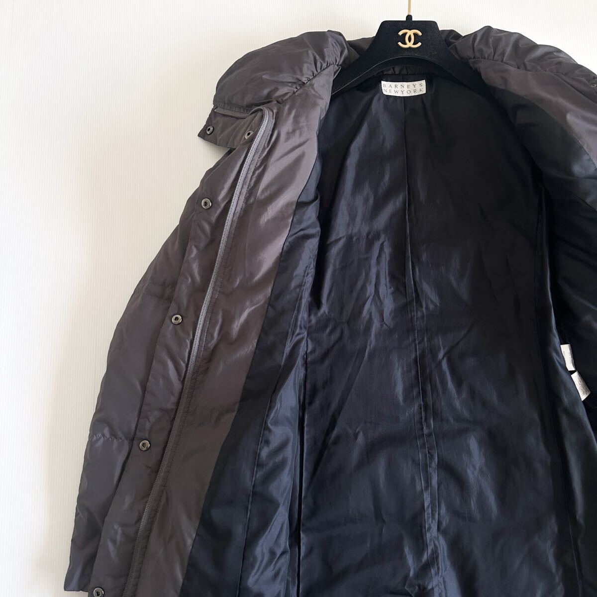 【美品】バーニーズニューヨーク フーデットロングコート サイズ40 Lネイビー 美品】BARNEYS NEW YORK バーニーズニューヨーク / ベルト付き