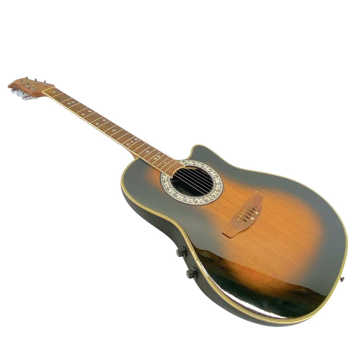 ◆ メーカー不明 エレアコ エレクトリック アコースティックギター 木目調 音出し確認済み ハードケース付き 品 現状品 ◆