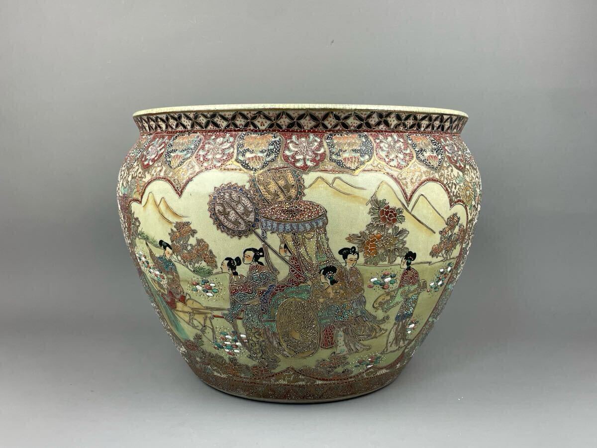 薩摩焼 大型水鉢 金彩 美人画 火鉢 メダカ鉢 金魚鉢 ガーデニング 陶器 飾壺 薩摩焼 大型水鉢 金彩 美人画 火鉢 メダカ鉢 金魚鉢