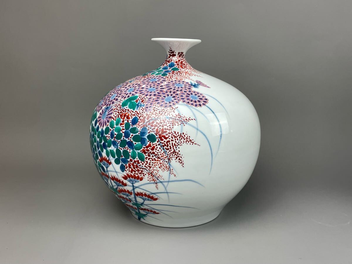鍋島焼 岳山作 染錦梅絵 花瓶 花生 花入 フラワーベース 置物 陶器 鍋島焼 岳山作 花柄 花瓶 花器 飾壺 フラワーベース 一輪挿し 花