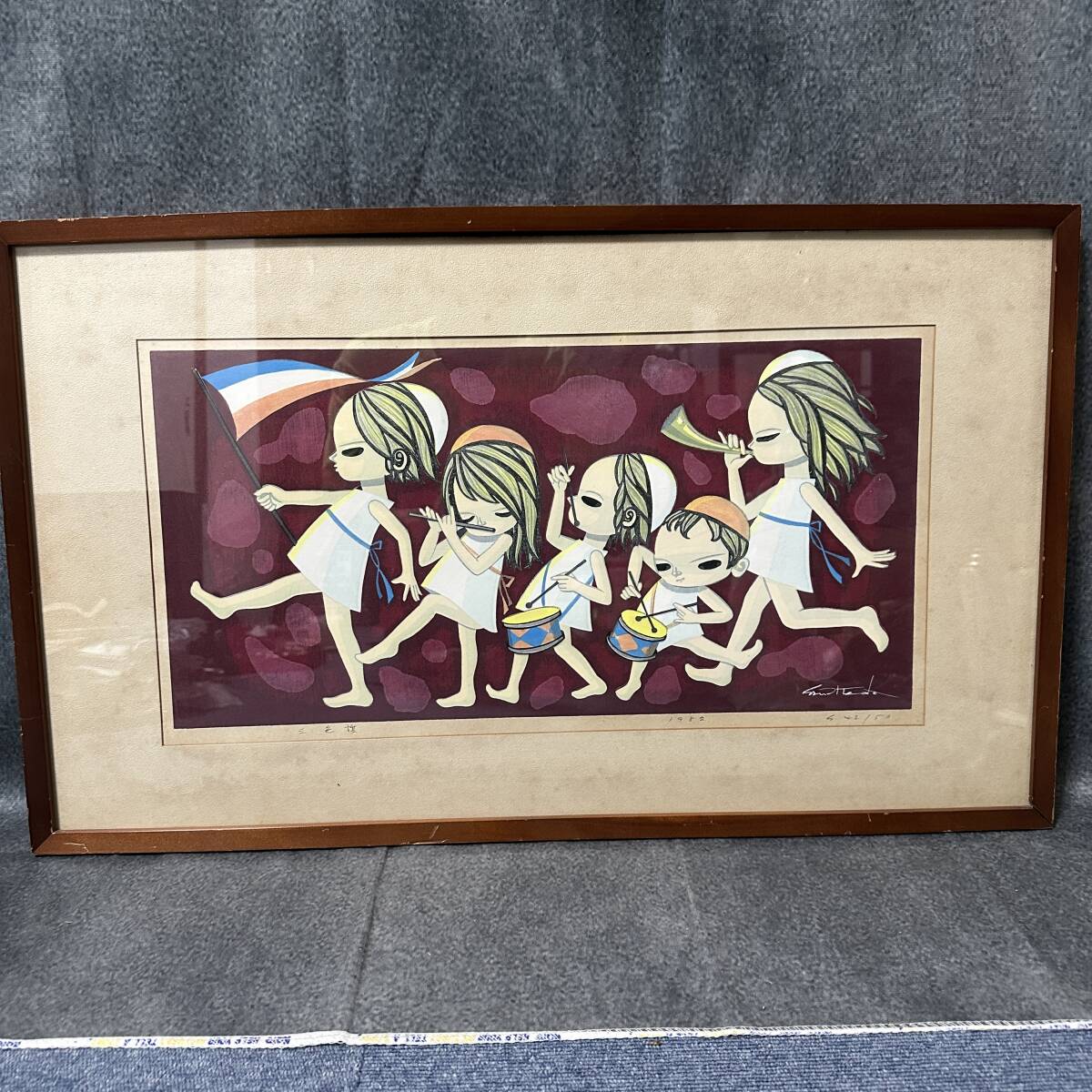 【池田 修三】木版画 1982年制作 六月 真作】池田修三 「三色旗」1982年制作 木版画 ED 42/50 額寸