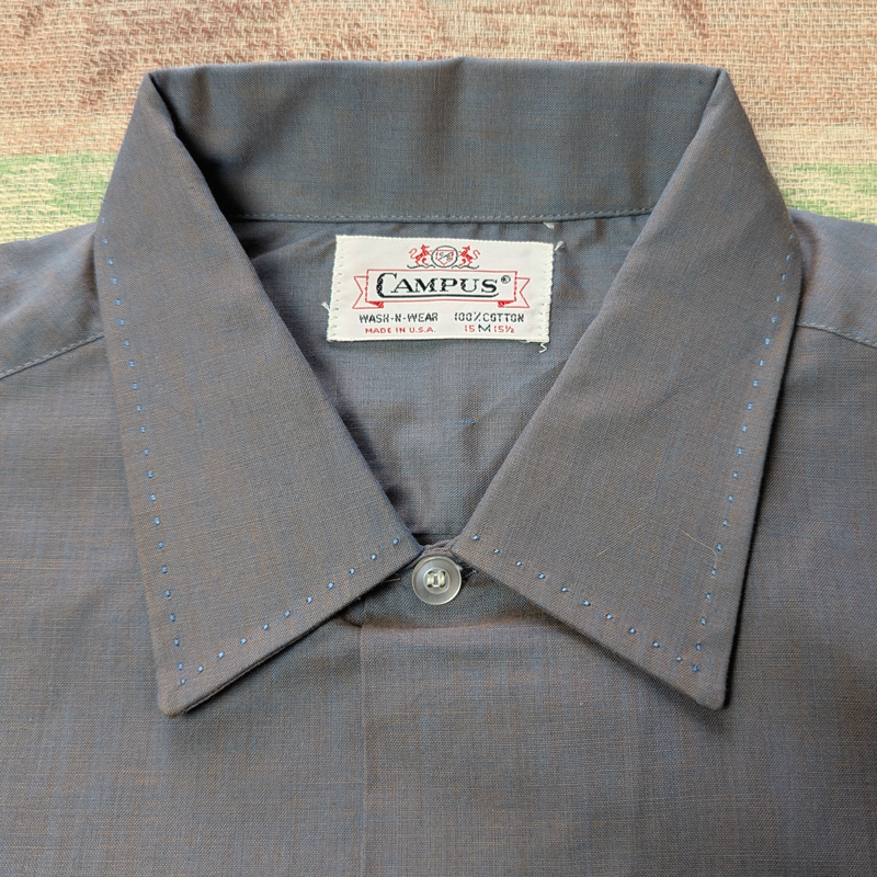 玉虫色 【CAMPUS】 60年代 オープンカラー ボックス コットン 半袖 シャツ M ハンドステッチ 刺繍 デッドストック ビンテージ 50s60s70s_画像4