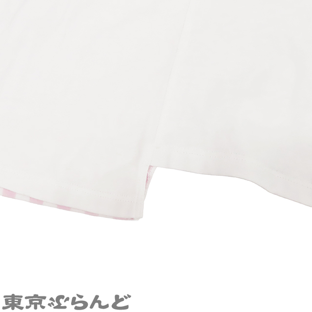 101800421 ロエベ LOEWE ギンガムチェック ロゴ アシンメトリー Tシャツ ホワイトxブルーxピンク コットン 半袖 XS トップス レディース_画像4