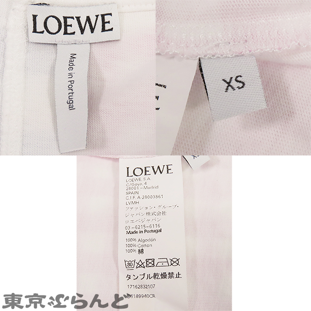 101800421 ロエベ LOEWE ギンガムチェック ロゴ アシンメトリー Tシャツ ホワイトxブルーxピンク コットン 半袖 XS トップス レディース_画像9