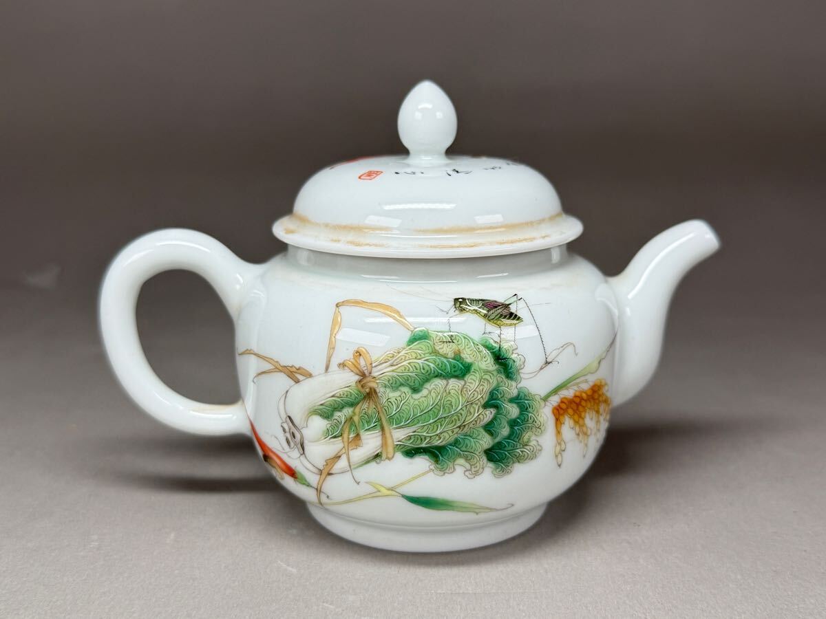 古美術 古陶磁器 茶则 茶道具 骨董品 Z 雍正年製 陶磁器 水注 茶道具 茶器 野菜 動物図 急須 詩文