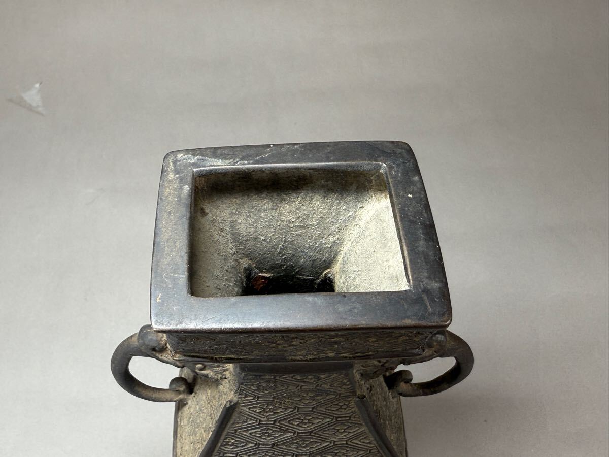 古銅 花器 時代物(K-A399) Z 明時代獣耳銅製花瓶 花器 花入 花瓶 銅器 唐物 古銅 木箱 旧家
