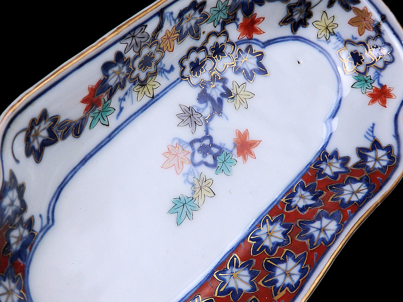 *. сердце * CZl -N1071mS большой . храм Imari фарфор с золотой росписью . лист. map . порез длинная тарелка 