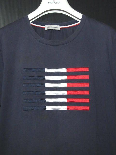 MONCLERモンクレール:フランス国旗立体ライン刺繍クルーネックシャツLサイズ MONCLER/モンクレール フランス国旗立体ライン刺繍入クルー