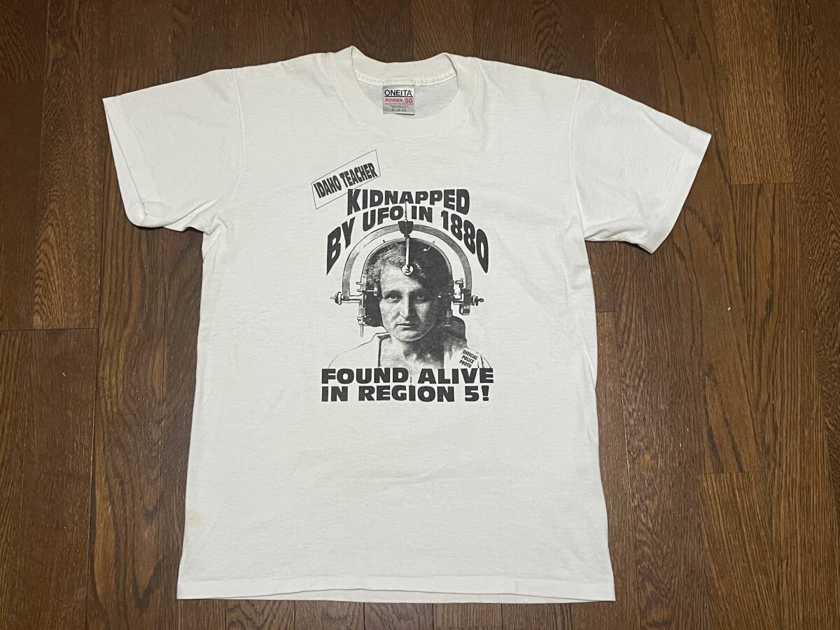 激レア 90s USA製 UFO 誘拐 Tシャツ M ONEITAボディ 1880年、アイダホの教師UFOに誘拐される region5 アブダクション 都市伝説 オカルト