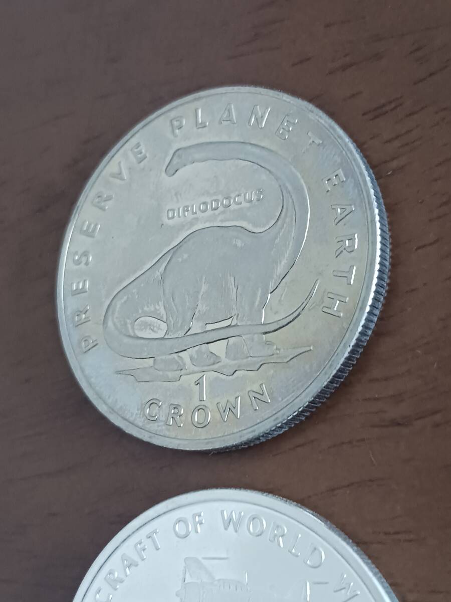 ★ISLE OF MAN マン島★三菱零式戦闘機1CROWN PROOF銀貨+恐竜DIPLODOCUS 1CROWN PROOF貨★計2PCS★1995・1993年★_画像4