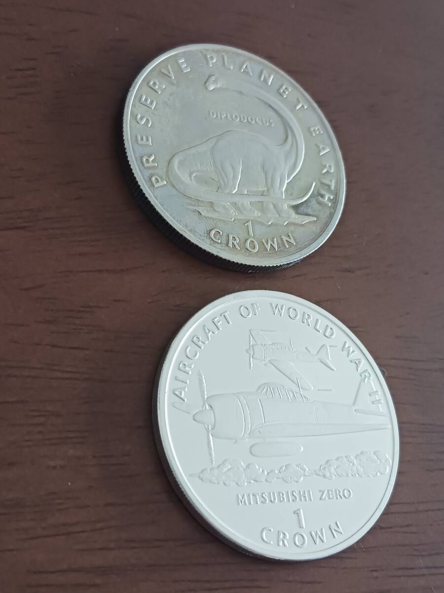 ★ISLE OF MAN マン島★三菱零式戦闘機1CROWN PROOF銀貨+恐竜DIPLODOCUS 1CROWN PROOF貨★計2PCS★1995・1993年★_画像5