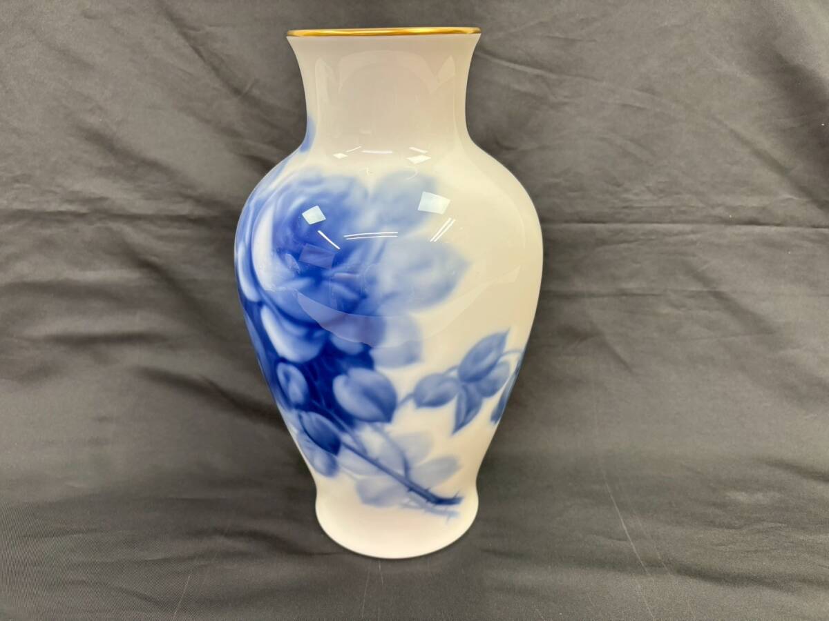 大倉陶園 花瓶 花器 ブルーローズ 金彩 花柄、Ohkura China 大倉陶園 花瓶 花器 ブルーローズ 金彩 花柄、Ohkura China