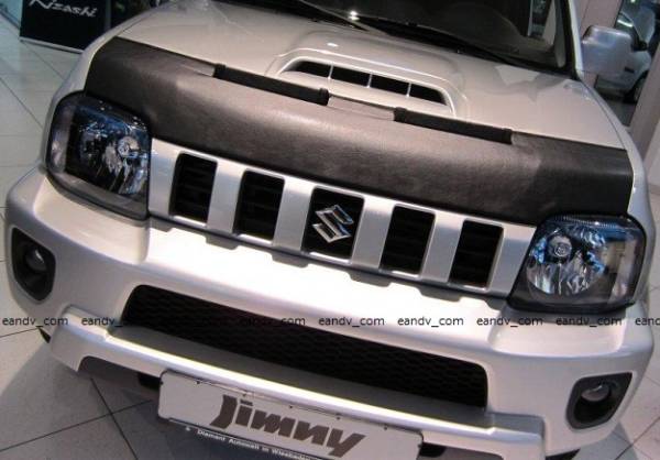 即納12-スズキJB23ジムニーXG9型XG10型ノーズブラ ボンネット フロント カバー プロテクター フェイクレザー黒ブラック エアロ スポイラー_画像1