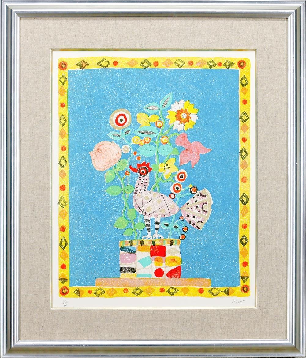 アイズピリ リトグラフ 大作 【直筆サイン入り】*** 真作】【WISH】アイズピリ Paul Aizpiri「青い背景の花