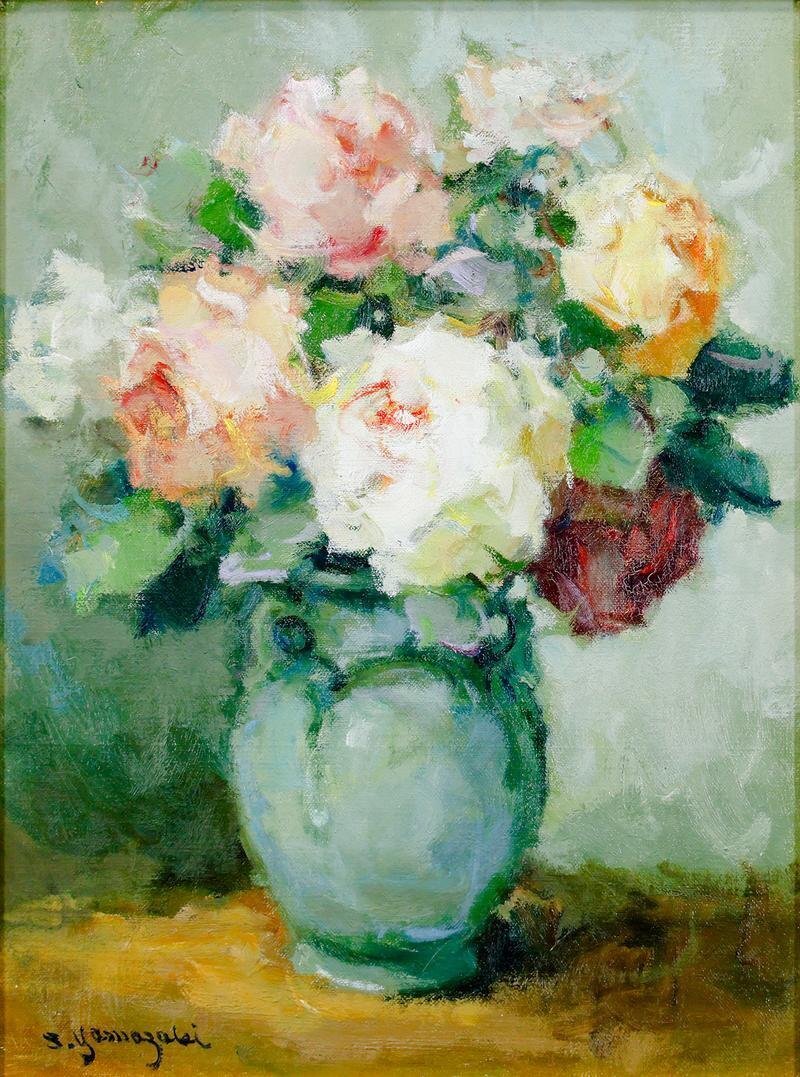 油彩画 花瓶に入った花 Hiroko.m 白楽展所属 師 松本俊郎氏 油彩画 花瓶に入った花 Hiroko.m 白楽展所属 師 松本俊郎氏