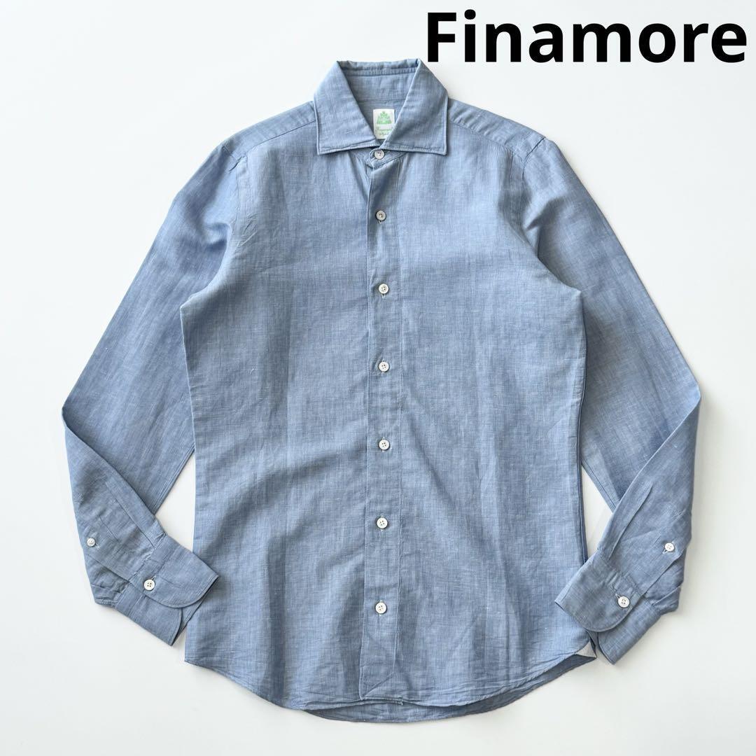 全国無料，品質保証 フィナモレ finamore コットンリネン シャツ 38 水色