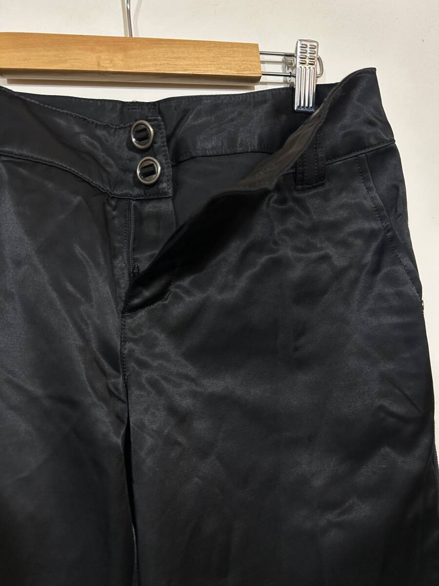 ▼ COMME CA MODELS ワイド フレア サテンパンツ サイドライン入り ブラック 黒 S ローライズ コットンレーヨン混 バックフラップポケット