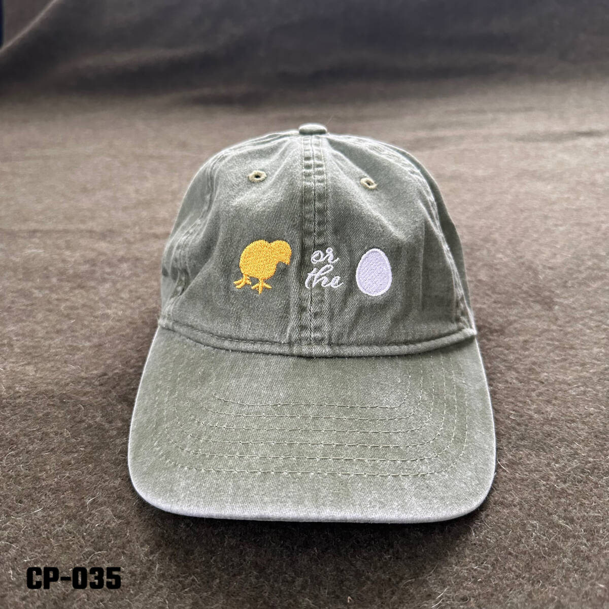 usa古着キャップ 可愛い刺繍キャップ アーミーグリーン 裏地花柄 汚れ有り_画像1