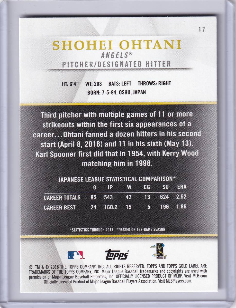 2018 TOPPS GOLD LABEL 大谷翔平　RC Topps GOLD LABEL 大谷翔平 RC ルーキーカード PSA10 2018