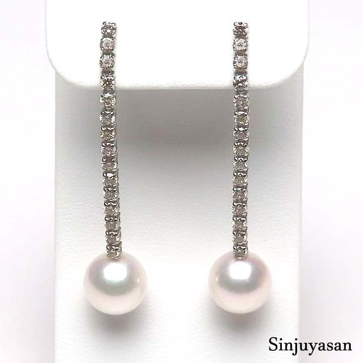真珠屋さん 決算セール【ホワイトピンク】最高の色！9.2mm アコヤ真珠 ダイヤ D1.00ct プラチナ Pt900ロングピアス 伊勢志摩産パール 新品