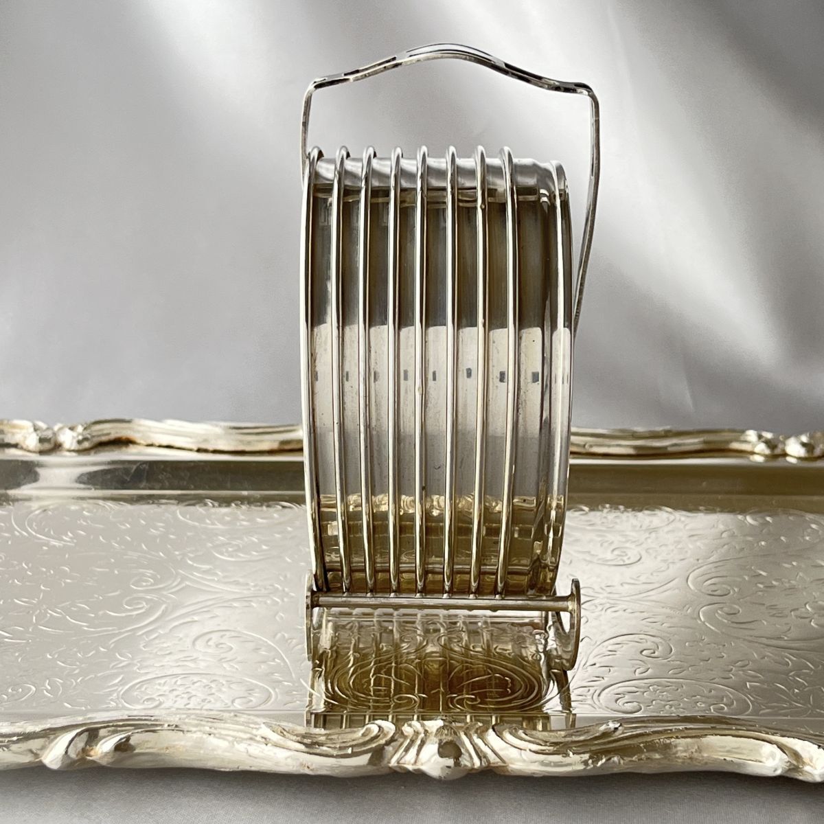 ワイングラスコースター 8枚【純銀/ガラス】 ホルダー スターリングシルバー ワイングラスコースター 8枚【純銀/ガラス】 ホルダー