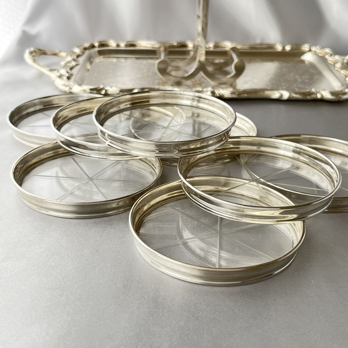ワイングラスコースター 8枚【純銀/ガラス】 ホルダー スターリングシルバー ワイングラスコースター 8枚【純銀/ガラス】 ホルダー