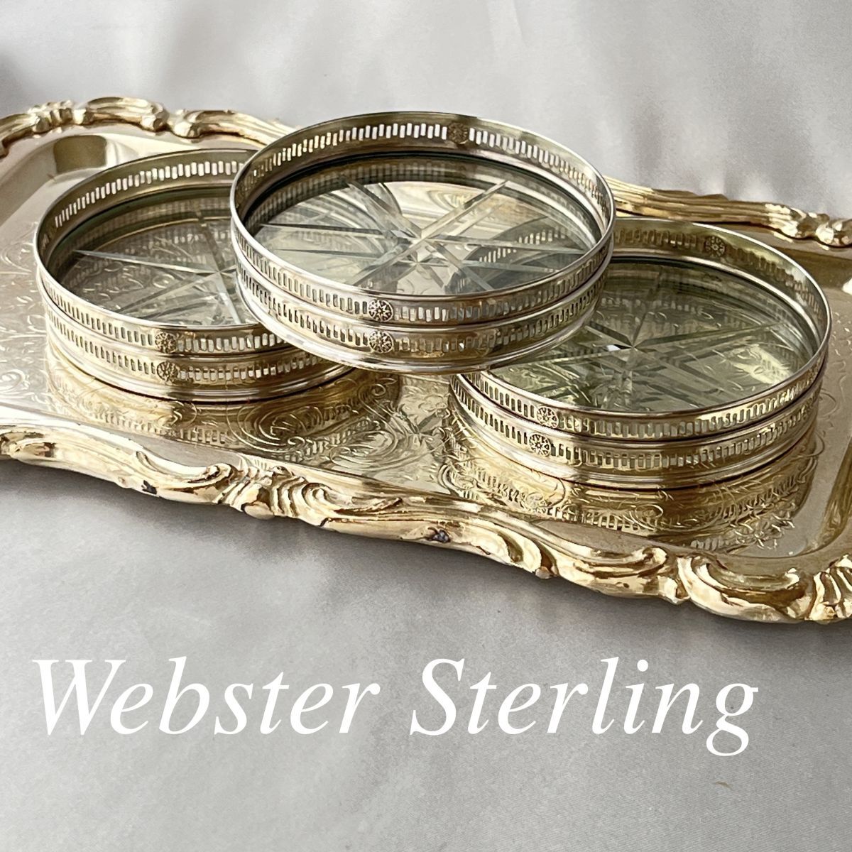 【Webster】 【純銀 / ガラス】紋章のコースター 6枚 スターリング Webster】 【純銀 / ガラス】紋章のコースター 6枚 スターリング