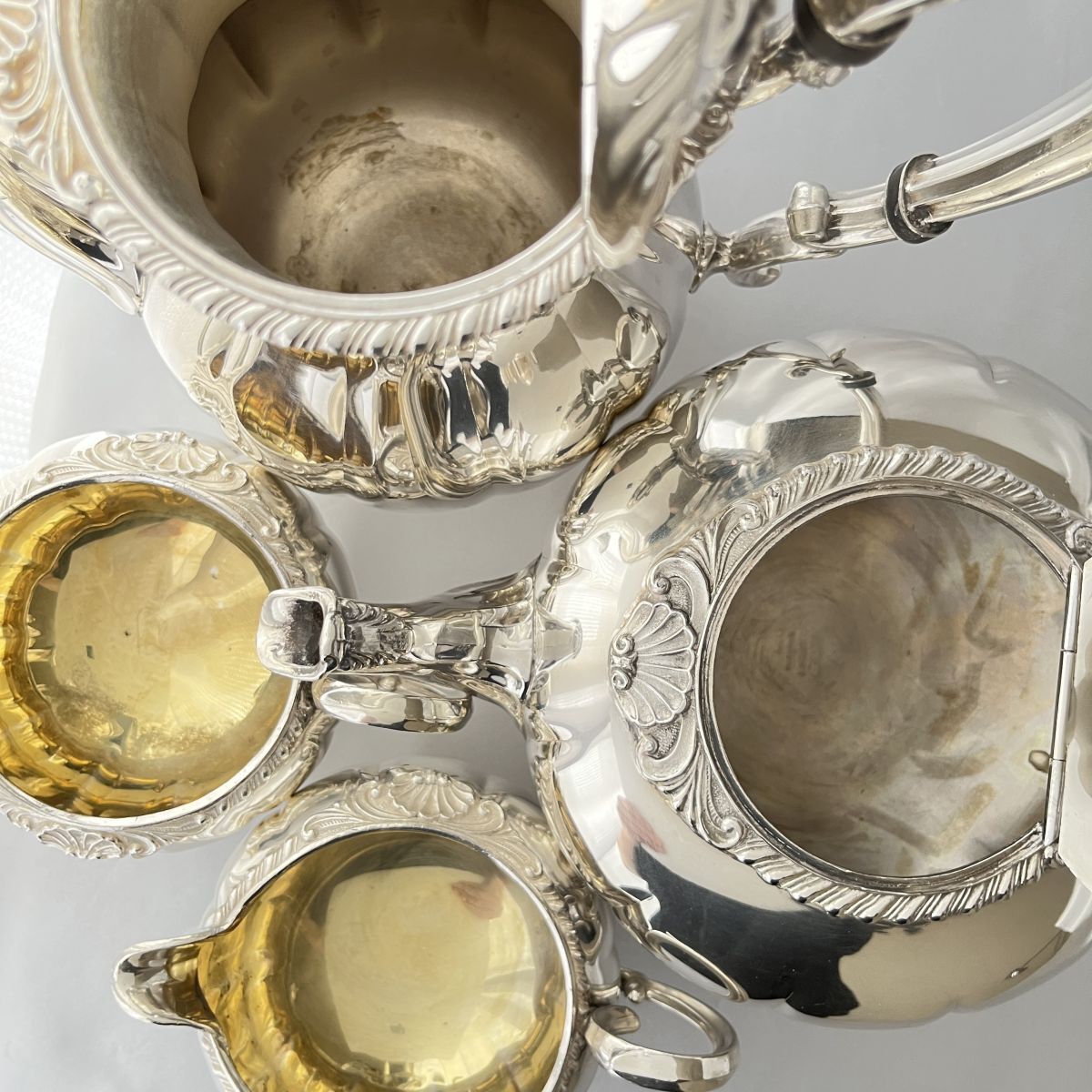 【Haddon】メロンフォルムのティーサービス 4点【シルバープレート】 Haddon】メロンフォルムのティーサービス 4点【シルバープレート】