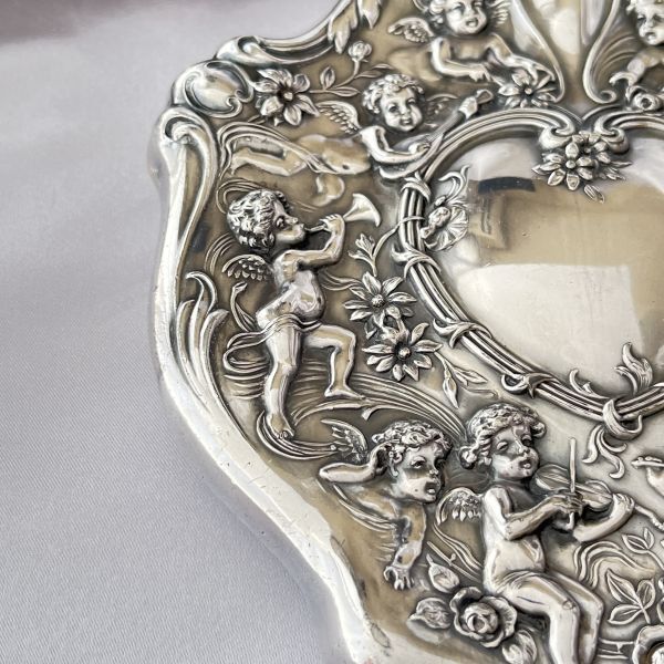 天使と薔薇のミラー】【シルバープレート】Art Nouveau 工芸品