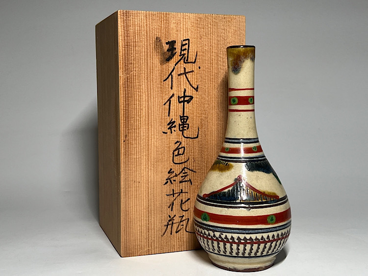 琉球焼 陶器花瓶 瑞】琉球焼 色絵 花瓶 合わせ箱(壺屋)|売買されたオークション