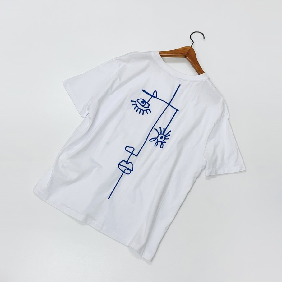 2セットまとめ売り ZARA /L/ ホワイト半袖Tシャツ ブラック パフスリーブワンピース トップスブルー刺繍ドレス生地コットンストレッチ ザラ