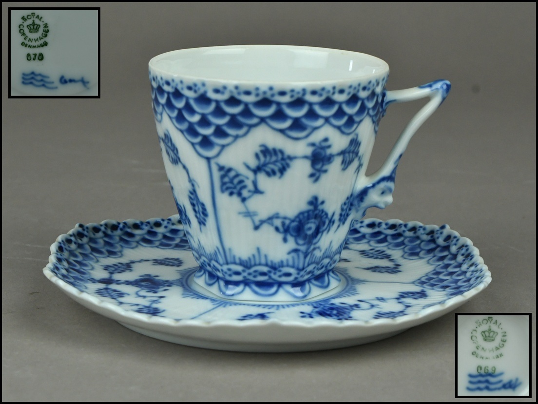 【ACT】ロイヤルコペンハーゲン【ROYAL COPENHAGEN】ブルーフルーテッド フルレース カップ＆ソーサー ティーカップ ① A7-710Y_画像1