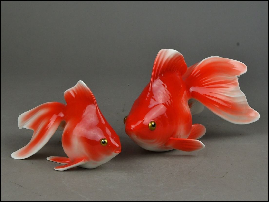 【ACT】オールドノリタケ【Noritake】ボーンチャイナ 金魚 ペア 置物 箱付 A7-722S_画像2